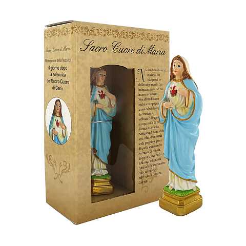 Ferrari & Arrighetti Statua del Sacro Cuore di Maria da 12 Cm in Confezione Regalo con Segnalibro, Statuetta Personaggio Religioso con Scatola Regalo Decorativa, Testi in IT