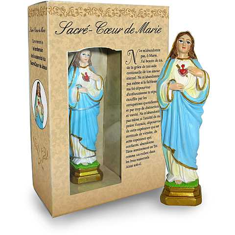 Statua del Sacro Cuore di Maria da 12 cm in confezione regalo con segnalibro in versione FRANCESE