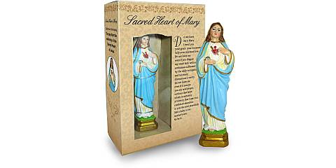Statua del Sacro Cuore di Maria da 12 cm in confezione regalo con segnalibro in versione INGLESE
