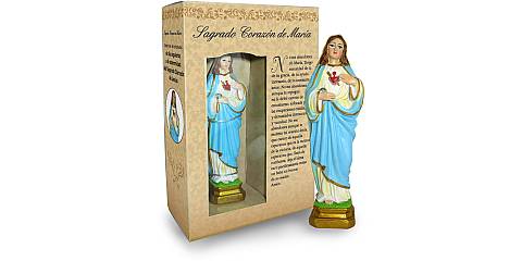 Statua del Sacro Cuore di Maria da 12 cm in confezione regalo con segnalibro in versione SPAGNOLO