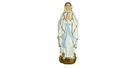 Statua della Madonna di Lourdes da 12 cm in confezione regalo con segnalibro in IT/EN/ES/FR