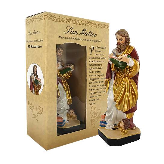 Statua di San Matteo da 12 cm in confezione regalo con segnalibro