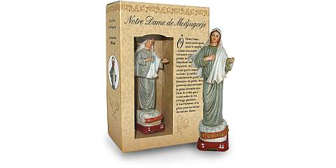 Statua della Madonna di Medjugorje da 12 cm in confezione regalo con segnalibro in versione FRANCESE