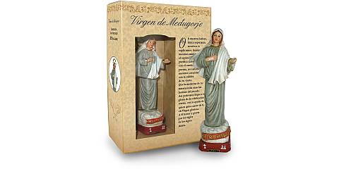 Statua della Madonna di Medjugorje da 12 cm in confezione regalo con segnalibro in versione SPAGNOLO