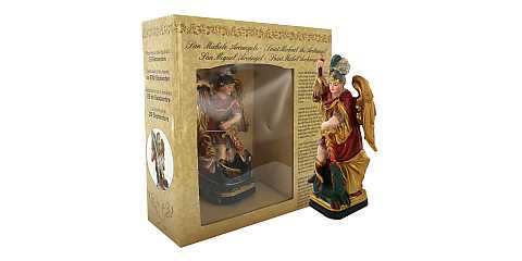 Statua di San Michele Arcangelo da 12 cm in confezione regalo con segnalibro in IT/EN/ES/FR
