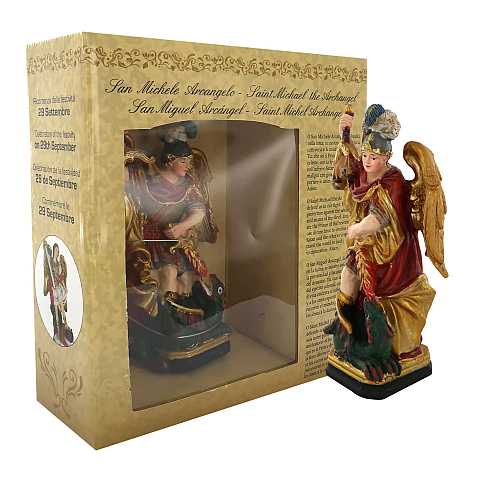 Statua di Sant Andrea da 12 cm in confezione regalo con segnalibro in IT/EN/ES/FR