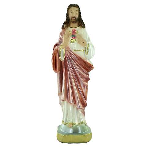 Statua Sacro Cuore di Gesù in gesso madreperlato dipinta a mano - 15 cm