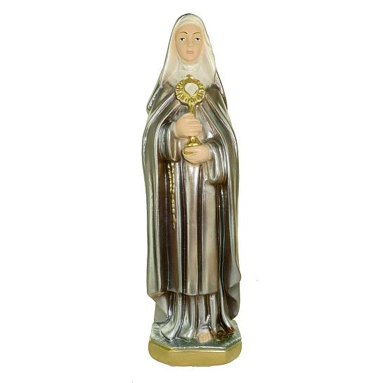 Statua Santa Chiara in gesso madreperlato dipinta a mano - 20 cm