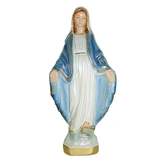Statua Madonna Miracolosa in gesso madreperlato dipinta a mano - 20 cm