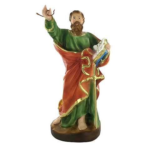 Statua San Paolo con serpente, in gesso dipinta a mano - 25 cm