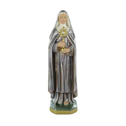 Statua Santa Chiara in gesso madreperlato dipinta a mano - 30 cm