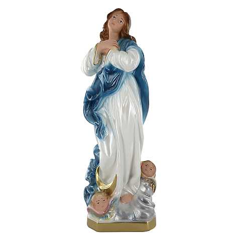 Statua Madonna con angeli in gesso madreperlato dipinta a mano, Immacolata Concezione di Murillo - 30 cm