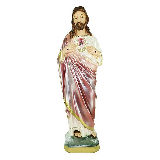 Statua Sacro Cuore di Gesù in gesso madreperlato dipinta a mano - 40 cm