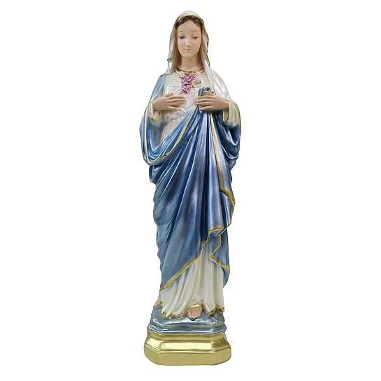 Statua Sacro Cuore di Maria in gesso madreperlato dipinta a mano - 50 cm