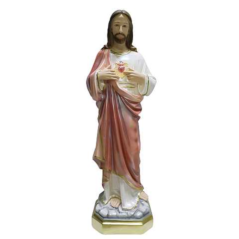 Statua Sacro Cuore di Gesù in gesso madreperlato dipinta a mano - 80 cm
