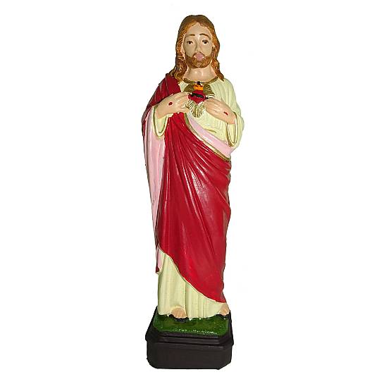 Statua da esterno del Sacro Cuore di Gesù in materiale infrangibile, dipinta a mano, da circa 16 cm
