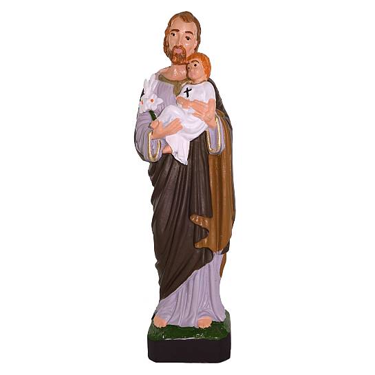 Statua da esterno di San Giuseppe in materiale infrangibile, dipinta a mano, da circa 16 cm