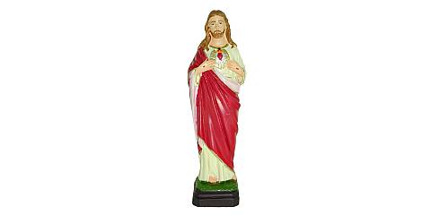 Statua da esterno del Sacro Cuore di Gesù in materiale infrangibile, dipinta a mano, da circa 20 cm
