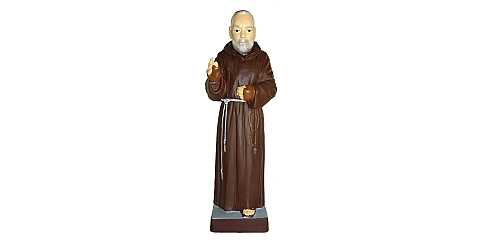 Statua da esterno di Padre Pio in materiale infrangibile, dipinta a mano, da circa 20 cm