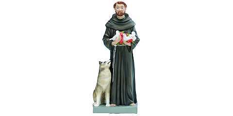 Statua da esterno di San Francesco d'Assisi in materiale infrangibile, dipinta a mano, da 30 cm