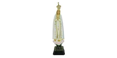 Statua Madonna di Fatima dipinta a mano con decorazioni color oro e strass (circa 35 cm)