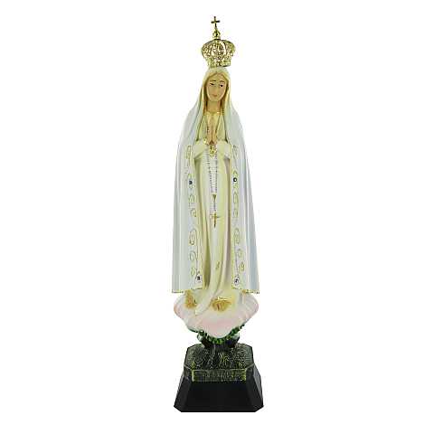 Statua Madonna di Fatima Dipinta a Mano con Occhi di Vetro e Strass, da Interno, Poliestere, Altezza 45 Cm Circa