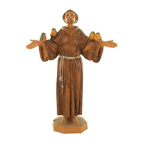 STOCK: Statua San Francesco in plastica/PVC effetto legno dipinta a mano - 17 cm