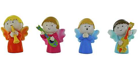 4 angeli suonatori in resina colorata, angioletti soprammobili per camera dei bambini - 4,5 cm