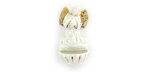 Acquasantiera angelo pregante in porcellana bianca con oro zecchino cm 13,5