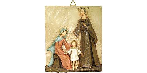 Quadro Sacra Famiglia rettangolare in resina colorata a mano - Bassorilievo - 8 x 9,5 cm 