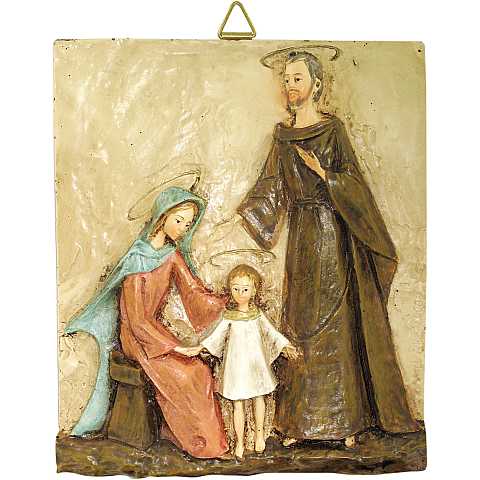 Quadro Madonna con Bambino quadrato in resina dipinta a mano - Bassorilievo - 18 x 18 cm 