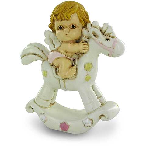 Statua Gesù Bambino Per Presepe, Sdraiato Con Occhi Aperti, Ceramica Lucida, 23 Centimetri