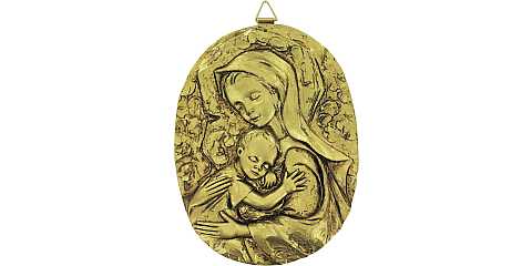 Quadro Madonna con Bambino ovale in resina dipinta a mano - Bassorilievo - 7,5 x 10 cm