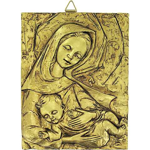Quadro Madonna con Bambino a forma di arco con lastra in argento - Bassorilievo - 19 x 12,5 cm