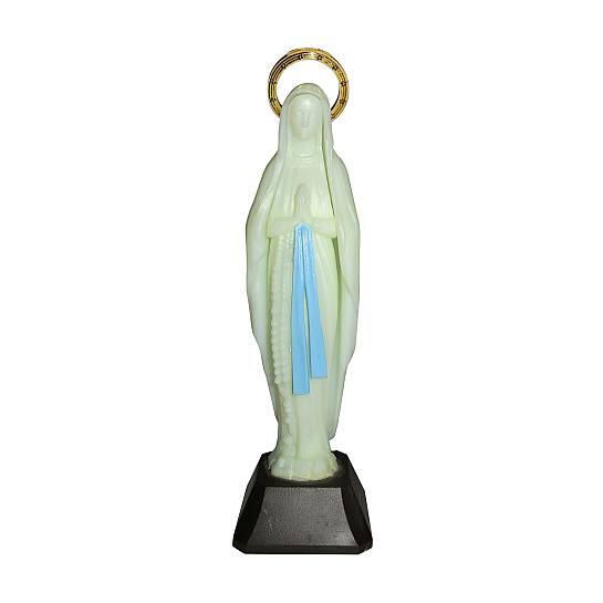 Statua Madonna di Lourdes, Plastica Fosforescente, Si Illumina al Buio, 10 Centimetri Circa