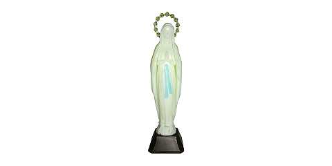 Statua Madonna di Lourdes, Plastica Fosforescente, Si Illumina al Buio, 14 Centimetri Circa