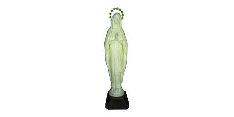 Statua Madonna di Lourdes, Plastica Fosforescente, si Illumina al Buio, 30 Centimetri Circa