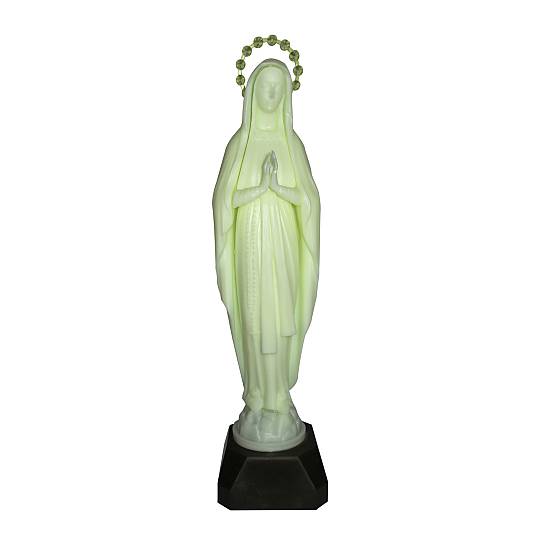 Statua Madonna di Lourdes, Plastica Fosforescente, si Illumina al Buio, 30 Centimetri Circa