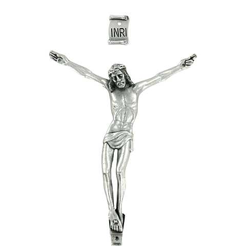 Crocifisso Tradizionale da Parete, Croce in Legno di Noce e Corpo di Cristo in Metallo, 20 Cm