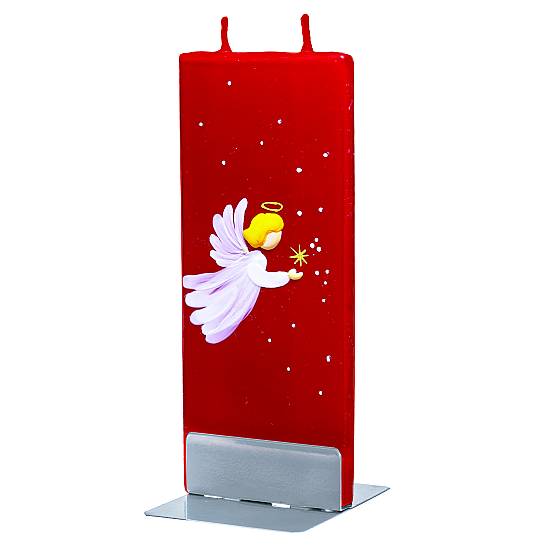 Candela natalizia in cera rossa con angelo 15 x 6 cm