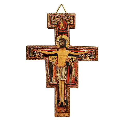 Crocifisso San Damiano da parete stampa su legno - 8 x 6 cm
