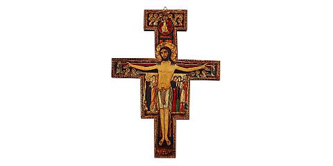 Crocifisso San Damiano da parete stampa su legno - 23,5 x 17 cm