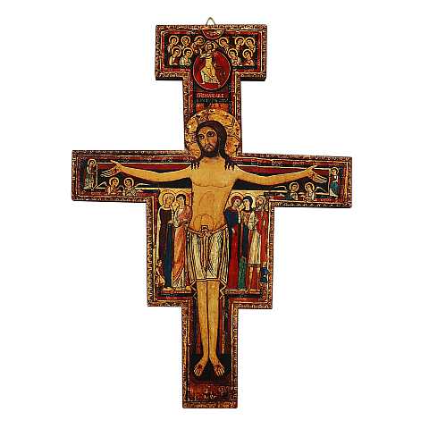 Croce icona San Damiano, stampa su legno MDF - 15 x 15 cm