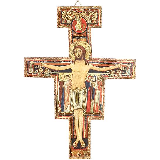 Crocifisso San Damiano da parete stampa su legno - 70 x 50 cm