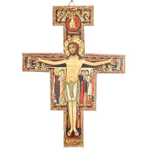 Crocifisso San Damiano da parete stampa su legno - 14 x 10 cm