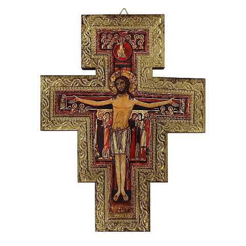 Crocifisso San Damiano da parete stampa su legno - 39 x 28 cm