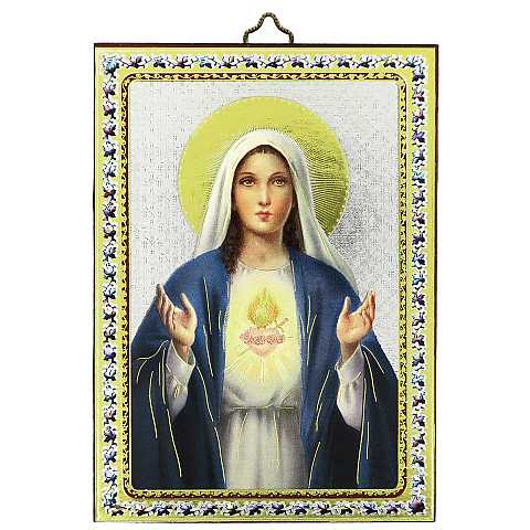 Tavola Sacro Cuore di Maria stampa su legno - 10 x 14 cm