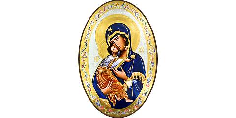 Icona Madonna della Tenerezza stampa su legno ovale - 12 x 18 cm