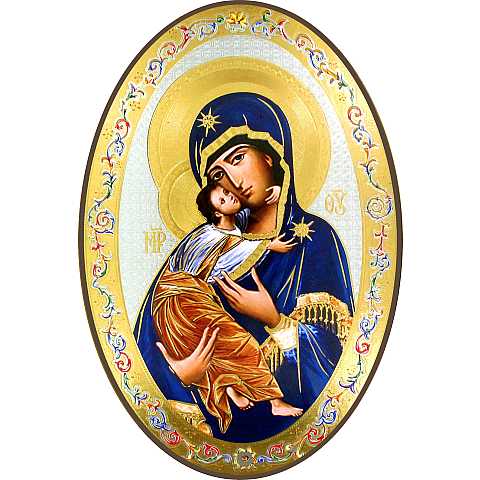 Icona Madonna della Tenerezza stampa su legno ovale - 12 x 18 cm