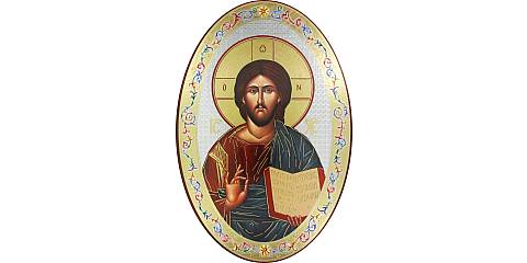 Icona Cristo con Libro Aperto stampa su legno ovale - 20 x 30 cm